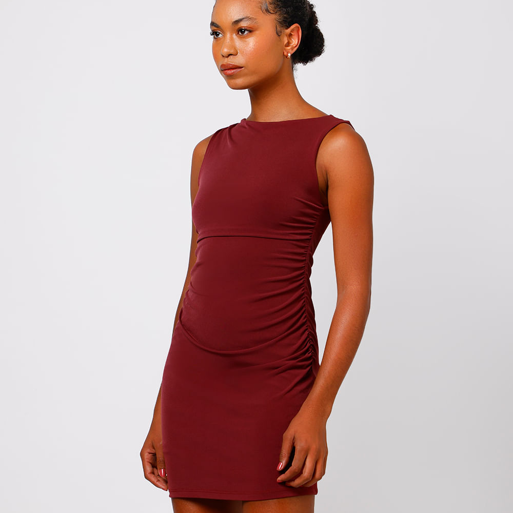 Vestido curto feminino franzido mindset vinho Vestido curto feminino franzido mindset vinho
