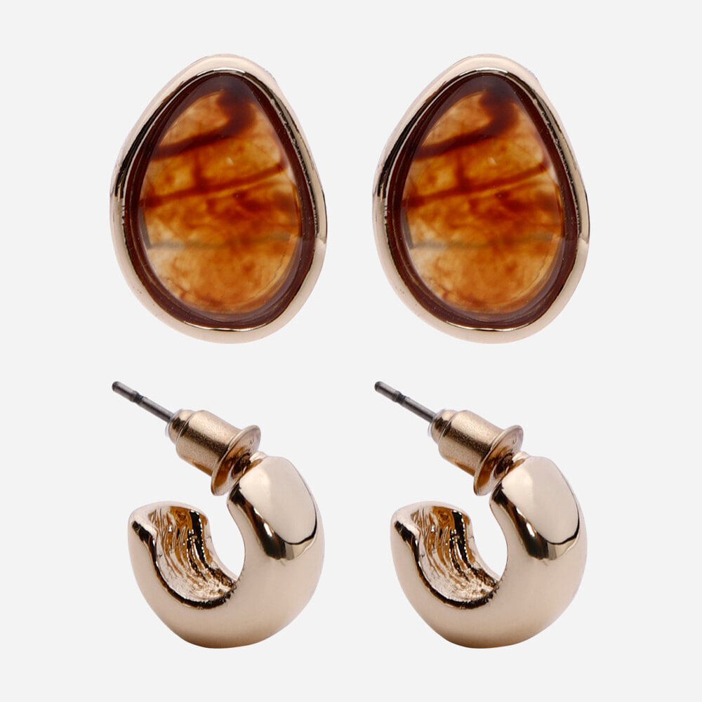 Kit de 2 brincos argola e gota com resina dourado Kit de 2 brincos argola e gota com resina dourado