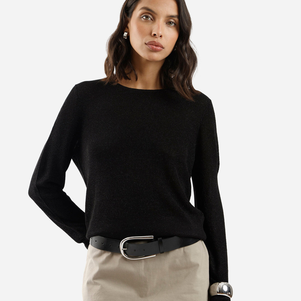 Suéter feminino de tricot com lurex preto Suéter feminino de tricot com lurex preto