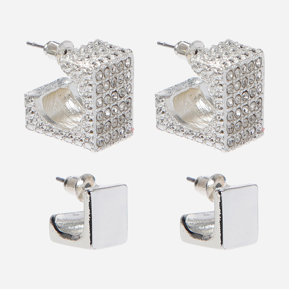Kit de 2 brincos argola com brilhos prateado Kit de 2 brincos argola com brilhos prateado