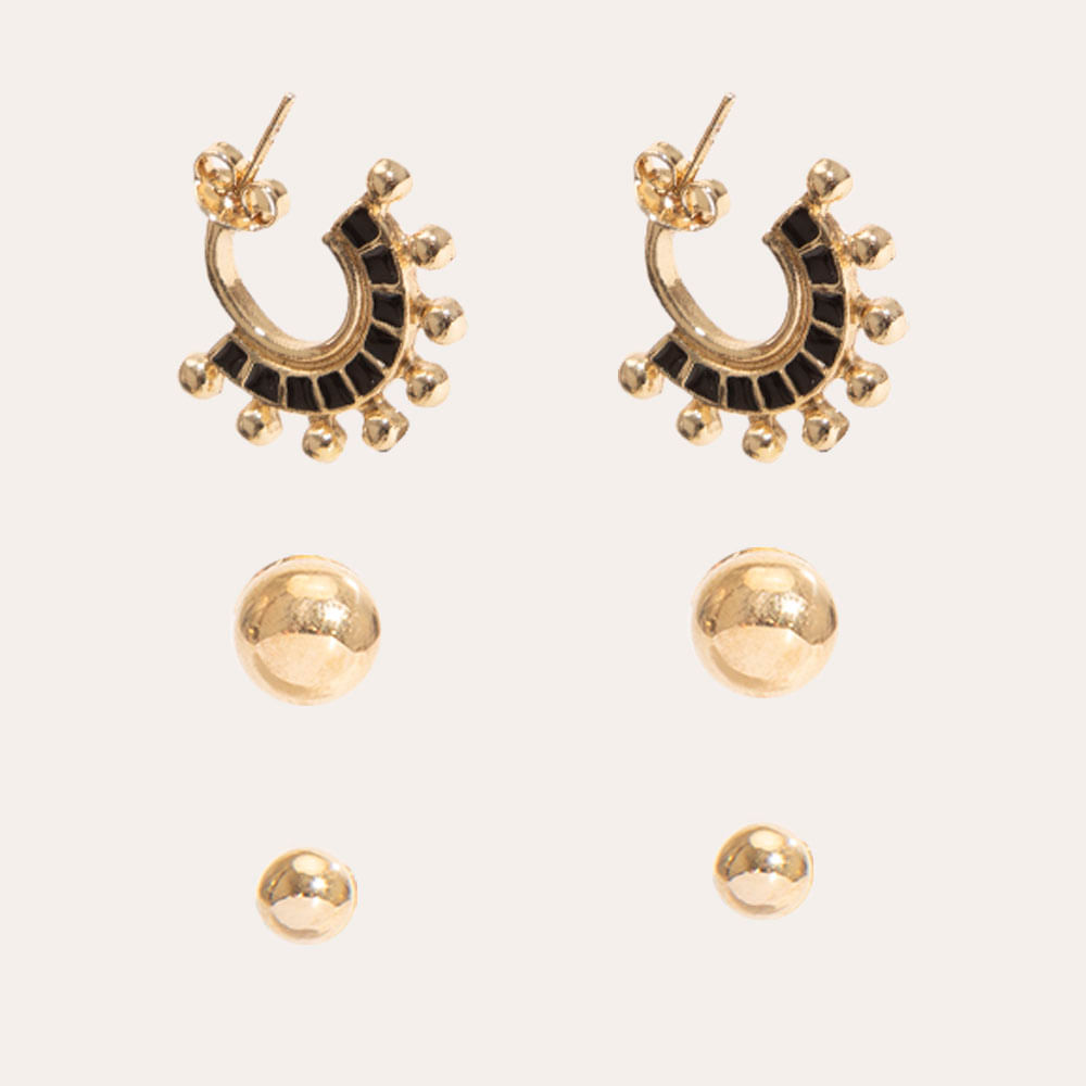 Kit de 3 Brincos Femininos com Esferas Dourado Kit de 3 Brincos Femininos com Esferas Dourado