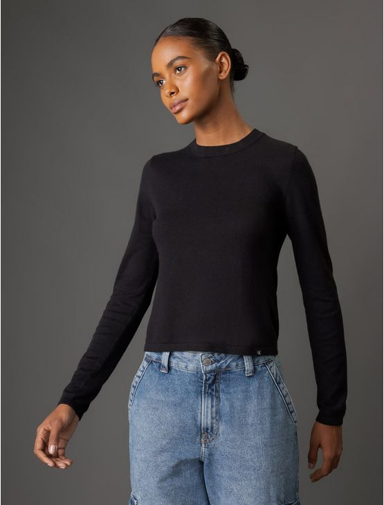 Blusa Feminina Tricot Justa Calvin Klein Jeans - Preto Blusa Feminina Tricot Justa Calvin Klein Jeans Preto m Blusa Feminina Tricot Justa Calvin Klein Jeans - Preto Blusa Feminina Tricot Justa Calvin Klein Jeans Preto m