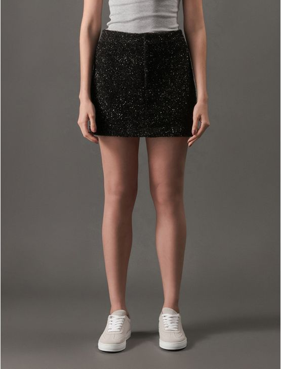 Saia Feminina Jacquard Lurex Calvin Klein Jeans - Preto Saia Feminina Jacquard Lurex Calvin Klein Jeans Preto p