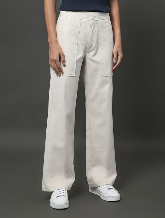 Calça Feminina Linho Texturizado Calvin Klein - Off White Calça Feminina Linho Texturizado Calvin Klein Off White 38