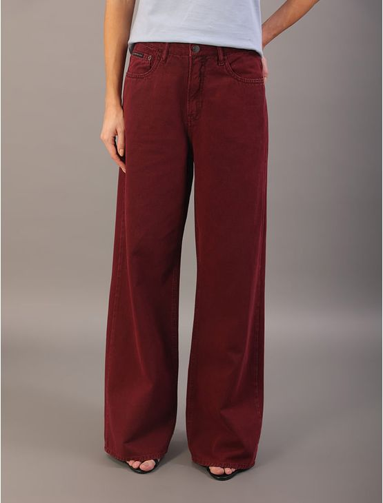Calça Color Feminina Wide Leg Long 5 Pockets - Bordo Calça Color Feminina Wide Leg Long 5 Pockets Bordo 44
