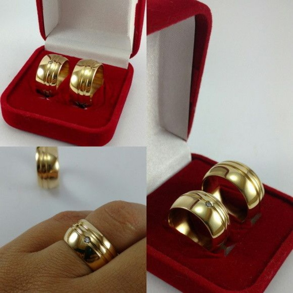 Par Alianças de Moedas Antigas 10mm com pedra zircônia Par Alianças de Moedas Antigas 10mm com pedra zircônia