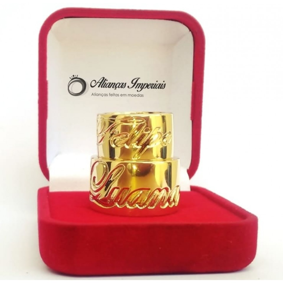 Par Alianças de Moedas Antigas 14mm com Seu Nome Esculpido! Par Alianças de Moedas Antigas 14mm com Seu Nome Esculpido!