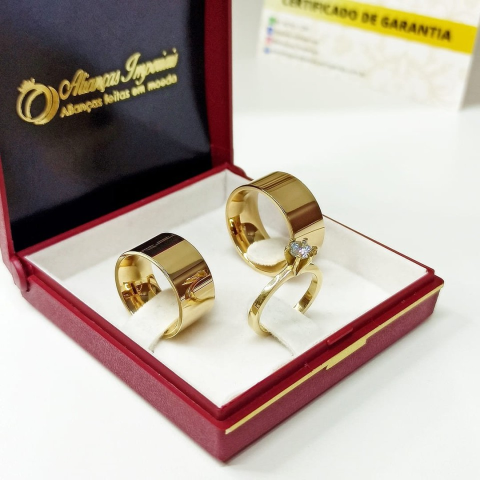 Par de Alianças 10mm Retas + Anel Princesa Par de Alianças 10mm Retas + Anel Princesa