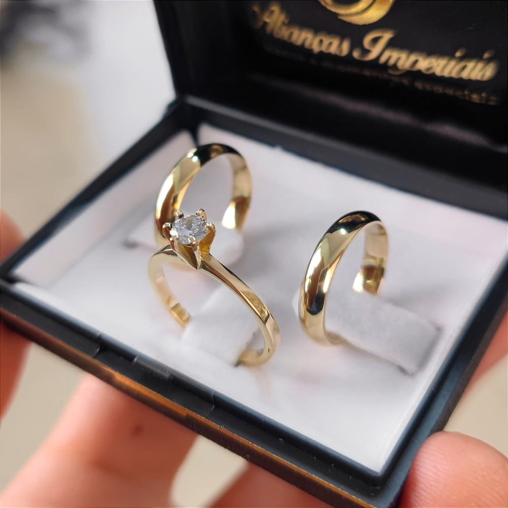 Par de alianças 4mm Abauladas + Anel Princesa Par de alianças 4mm Abauladas + Anel Princesa