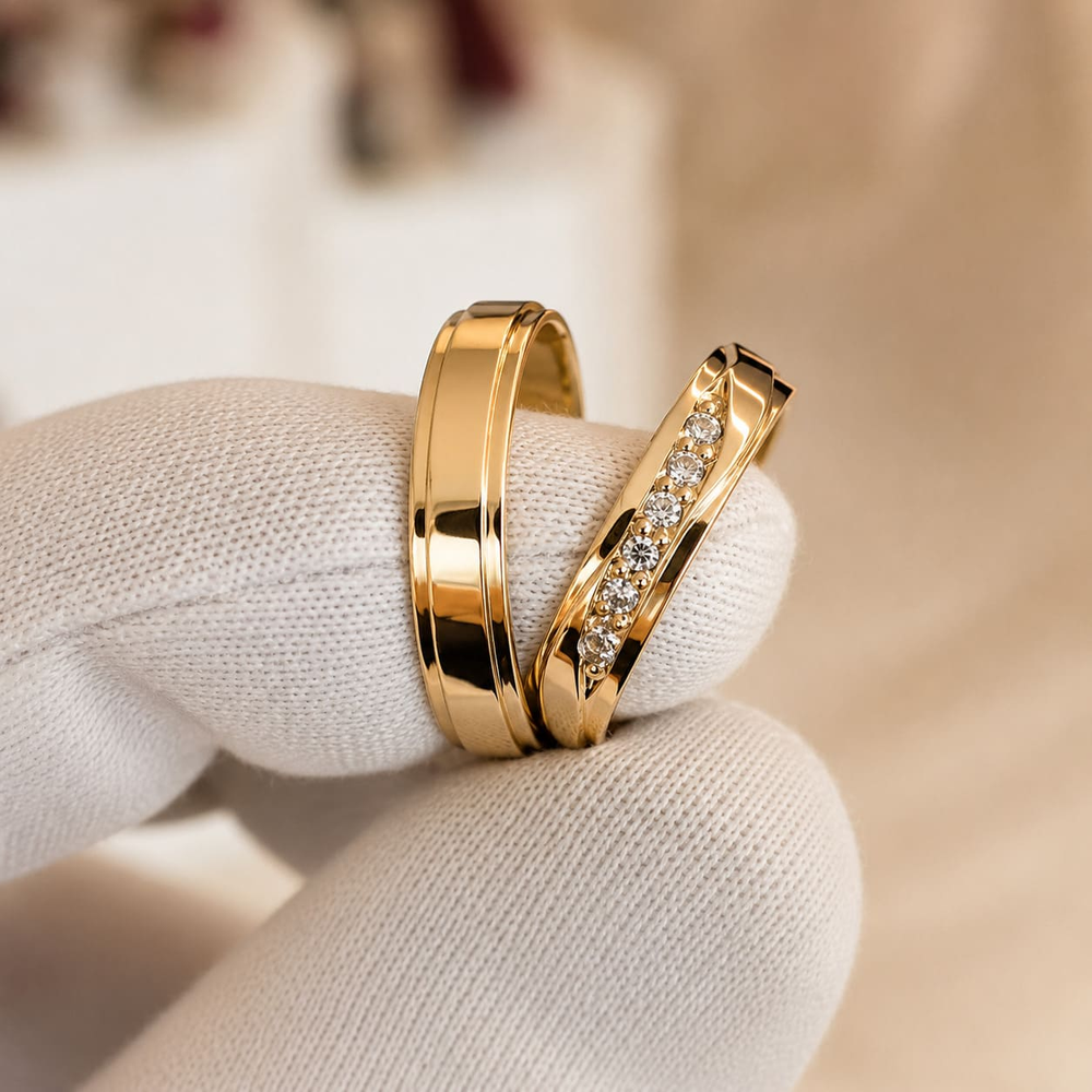 Par de alianças 4mm com 15 zircônias modelo Elo Par de alianças 4mm com 15 zircônias modelo Elo