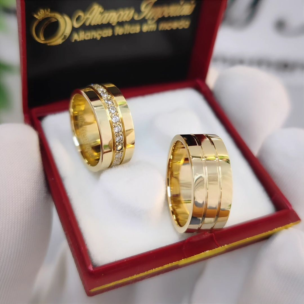 Par de alianças 8mm com zircônias (Mod. PD03) Par de alianças 8mm com zircônias (Mod. PD03)