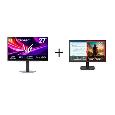 Combo Monitor LG OLED UltraGear 27GX790B-B 27", 540Hz + Monitor LG LED Home & Office 20U401A-B Tela 20 HD+ - 27G810.20U401