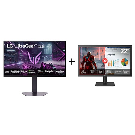 Combo Monitor LG OLED UltraGear 27GX790B 27", 480Hz + Monitor LG FHD Home & Office 22U403A-B 22, 1ms (MBR), 120Hz - 27GX790.22U403