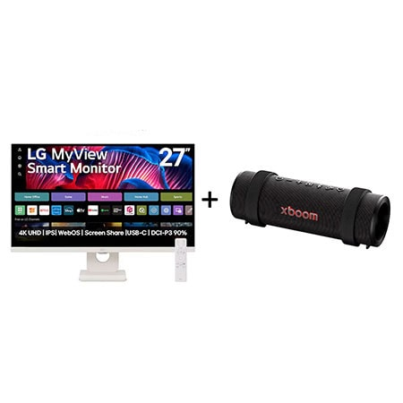 Monitor LG MyView Smart 27SR73U-W Tela IPS 4K 27" + Caixa de Som Bluetooth LG xboom Grab by will.i.am - East LA - 27SR73.GRAB