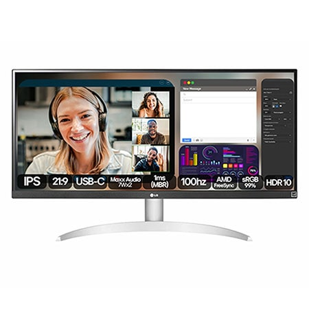 Monitor LG UltraWide 29WQ600B-W Tela IPS de 29", 21:9, USB-C, 7Wx2 MaxxAudio®, 1ms (MBR), 100Hz, AMD FreeSync, sRGB 99%, HDR10 - 29WQ600B-W