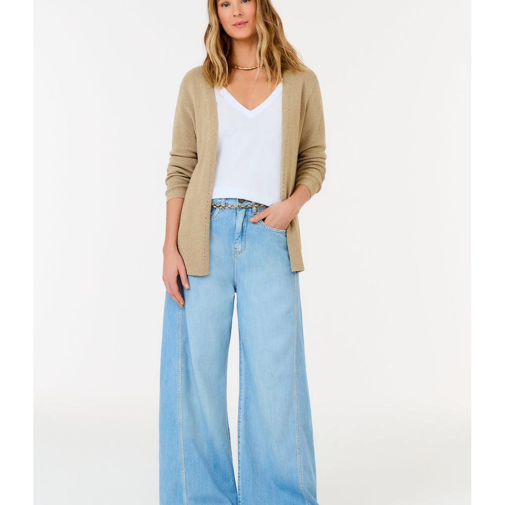 Calça Jeans Pantalona Recorte Lateral