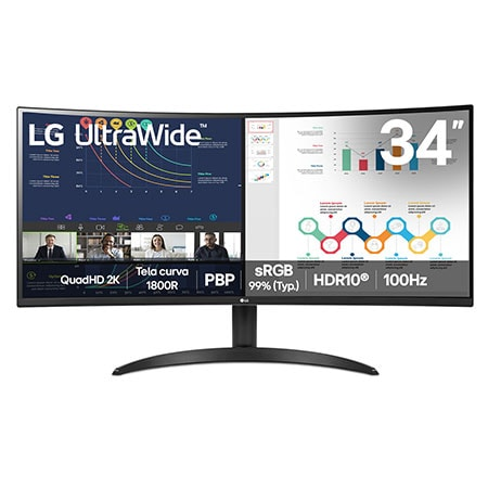 Monitor LG UltraWide Curvo 34WR50QK-B QuadHD 2K de 34, PBP, sRGB 99%, HDR10, 100Hz - 34WR50QK-B