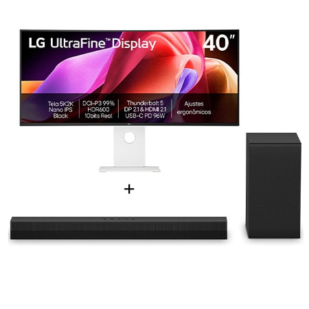 Combo Monitor LG UltraFine 40U990A-W Nano IPS Black 5K2K WUHD 40"+ Soundbar LG S40T - 300W RMS, 2.1 Canais, Dolby Digital - 40U990.S40