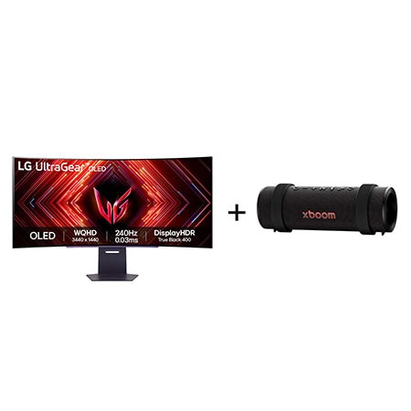 Monitor Gamer LG UltraGear OLED Curvo Tela OLED 45 + Caixa de Som Bluetooth LG xboom Grab by will.i.am - East LA - 45GS95.GRAB