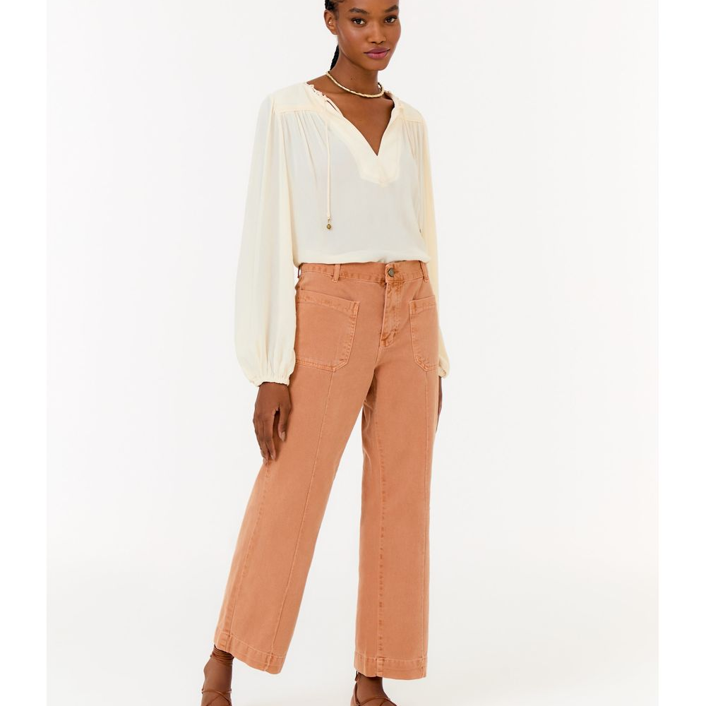 Calça Sarja Cropped Bolsos Frente