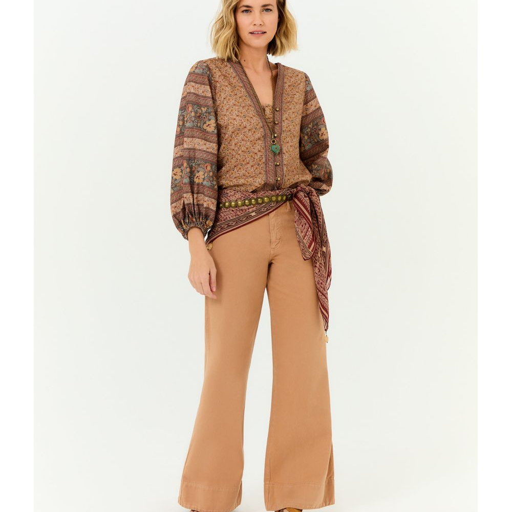 Calça Sarja Wide Bolsos Frente