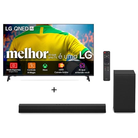 Combo Smart TV LG AI 4K QNED73 de 65" 2026 + Soundbar S40T 300W RMS, 2.1 Canais, Dolby Digital - 65QNED73.S40T Combo Smart TV LG AI 4K QNED73 de 65" 2026 + Soundbar S40T 300W RMS, 2.1 Canais, Dolby Digital - 65QNED73.S40T