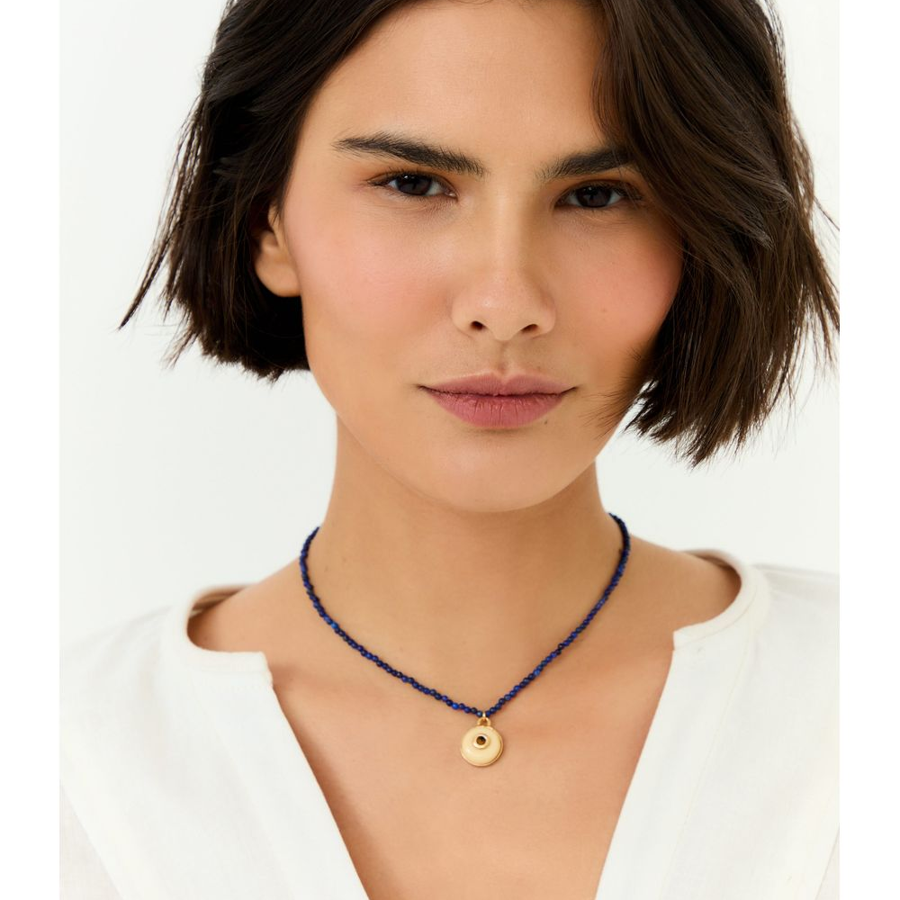 Colar Lapis Lazuli Pingente Marfim - Marfim / U