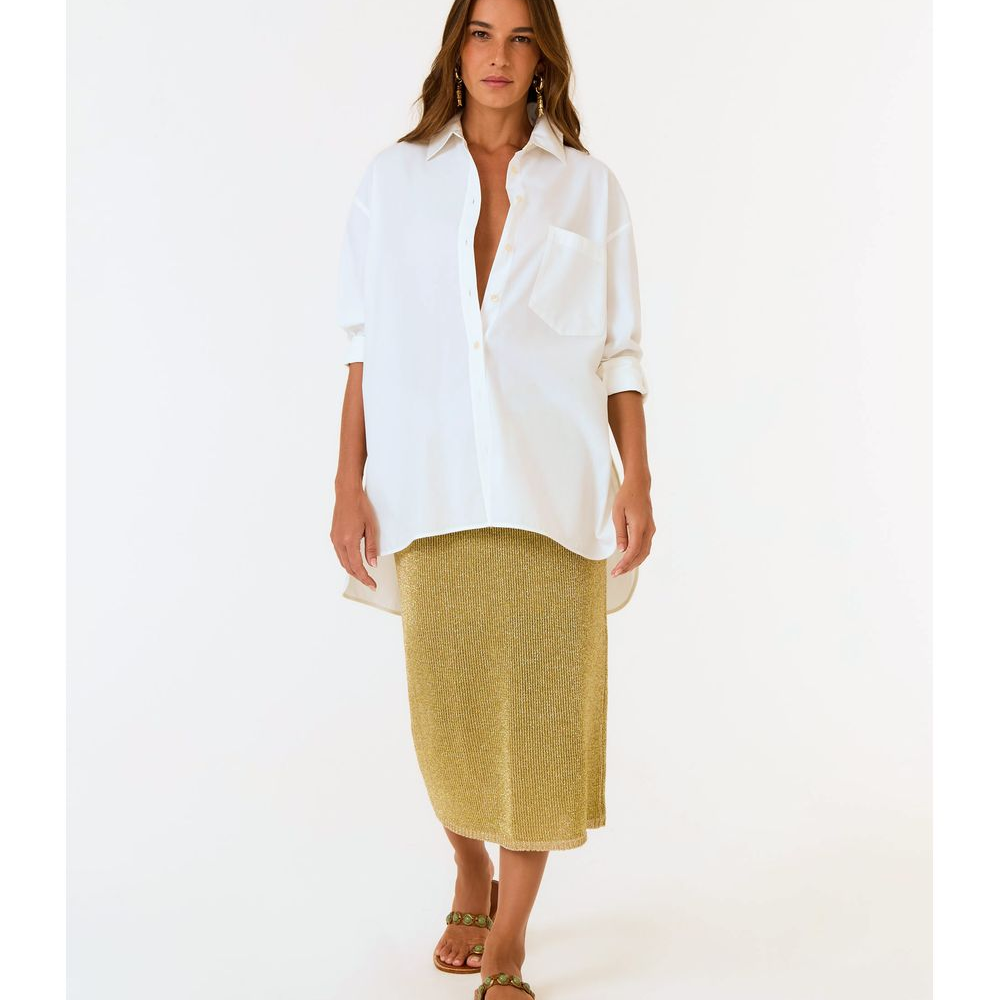 Saia Midi Tricot Lurex Detalhe Cós
