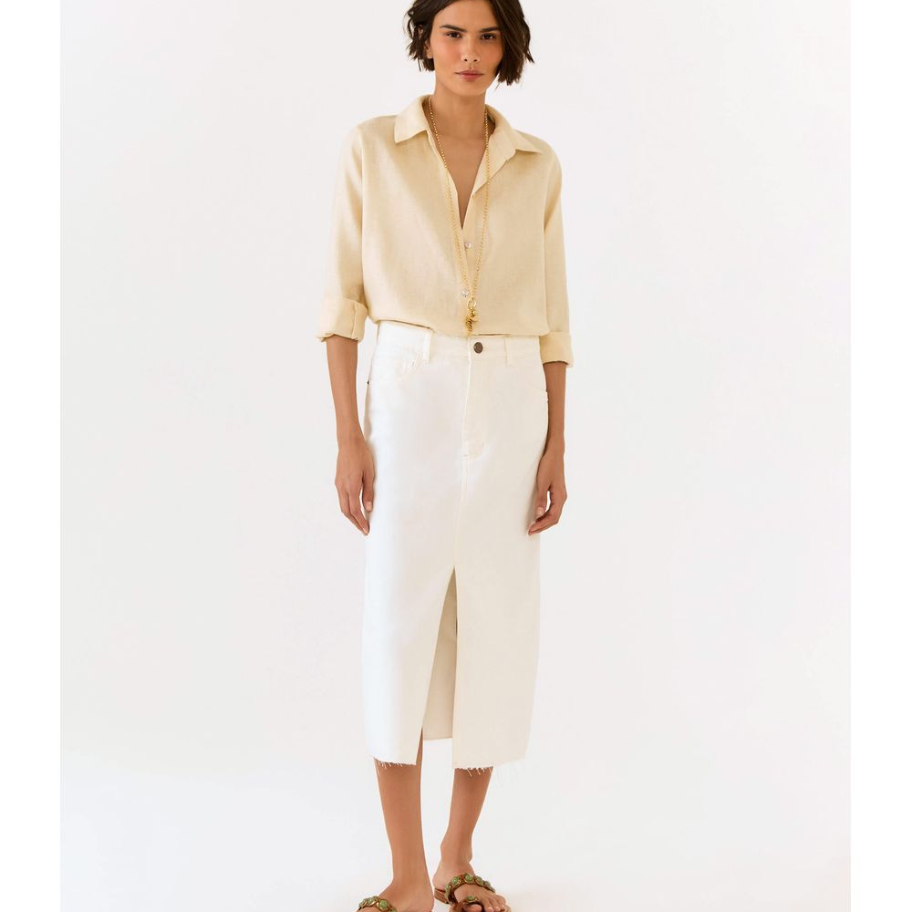 Saia Sarja Midi Com Fenda Saia Sarja Midi Com Fenda