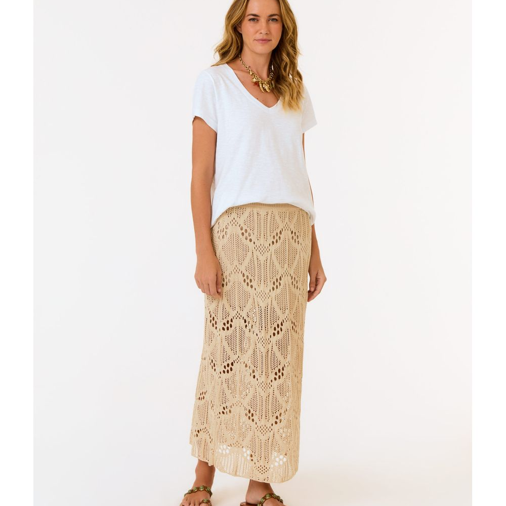 Saia Tricot Midi Ponto Rendado Saia Tricot Midi Ponto Rendado