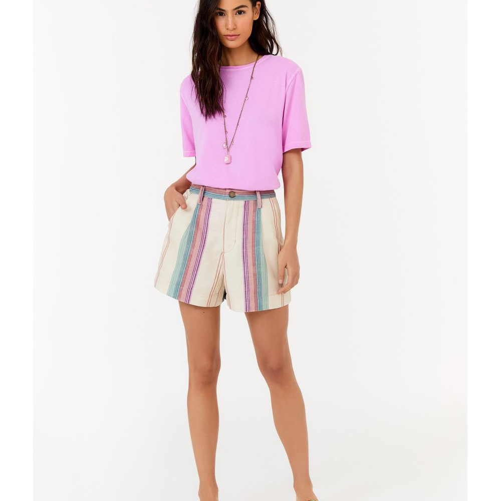 Short Sarja Estampa Listra Coloris