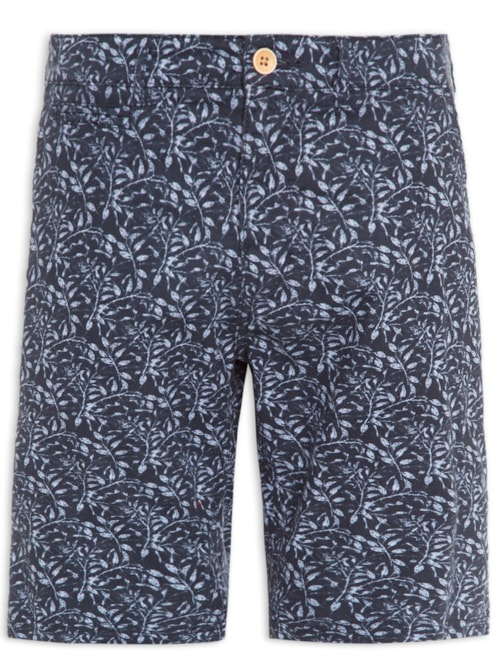 Bermuda Chino Em Linho Estampado - Azul