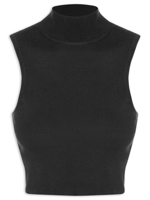 Blusa Feminina Básica De Tricot Cropped Gola Alta - Preto Blusa Feminina Básica De Tricot Cropped Gola Alta - Preto