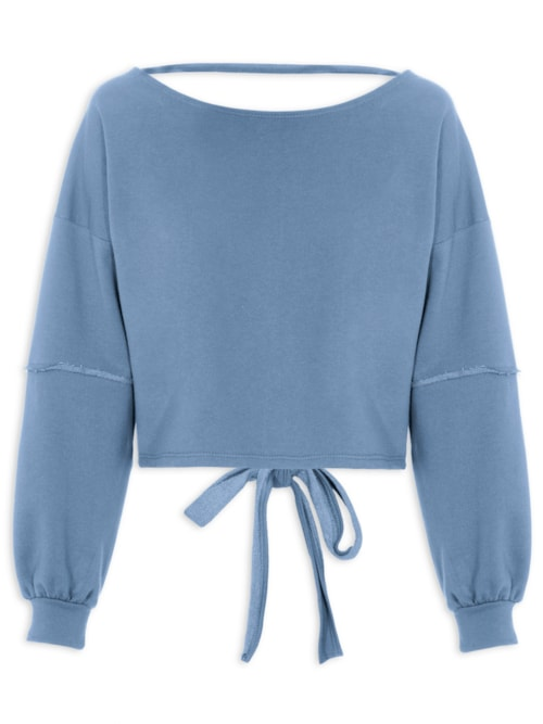 Blusa Feminina Moletom Costa Aberta Decote Canoa - Azul