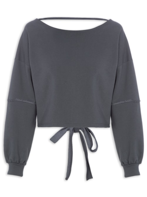 Blusa Feminina Moletom Costa Aberta Decote Canoa - Cinza