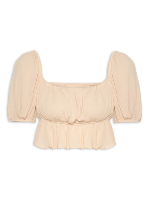 Blusa Cropped Com Babados - Bege