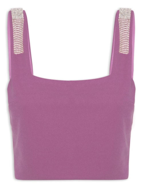 Blusa Cropped Malha Creponada Strass - Rosa Blusa Cropped Malha Creponada Strass - Rosa