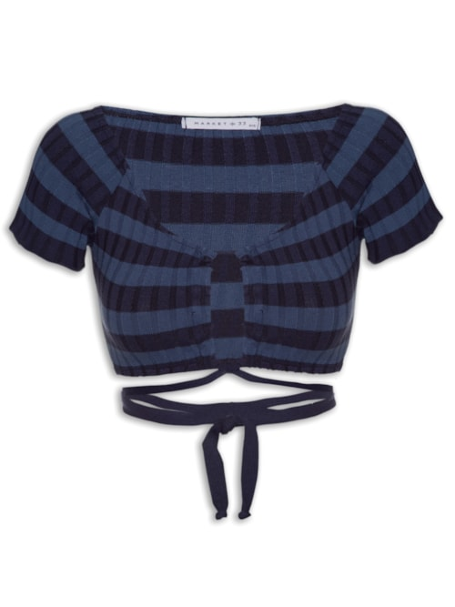 Blusa Cropped Tricot Amarração - Azul