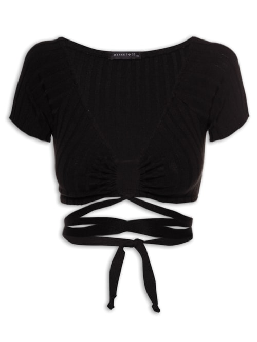 Blusa Cropped Tricot Amarração - Preto