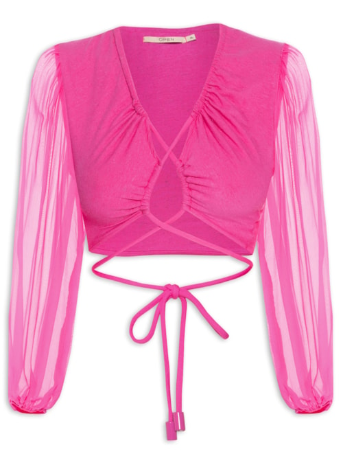 Blusa Feminina Linho Manga Tule - Rosa