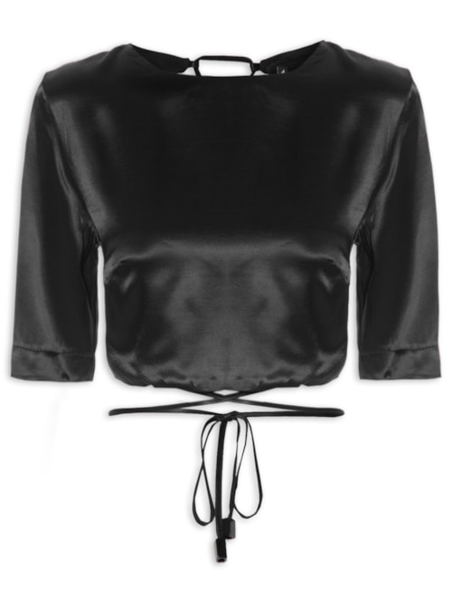Blusa Feminina Cropped Acetinado - Preto