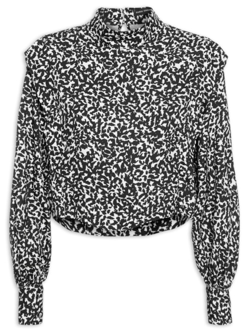 Blusa Feminina Gola Alta Estampada - Preto Blusa Feminina Gola Alta Estampada - Preto