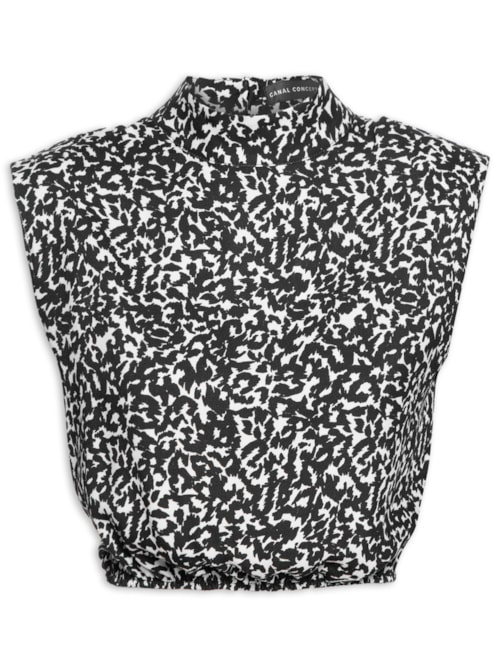 Blusa Feminina Ombreira Estampada - Preto Blusa Feminina Ombreira Estampada - Preto