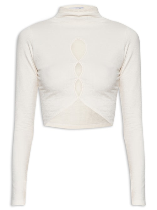 Blusa Feminina Cropped Com Aberturas Frontais - Bege Blusa Feminina Cropped Com Aberturas Frontais - Bege