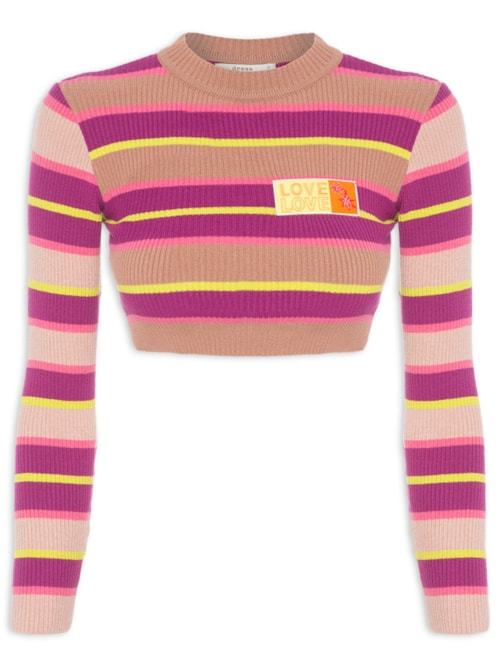 Blusa Tricot Listrada Patch Love - Rosa Blusa Tricot Listrada Patch Love - Rosa