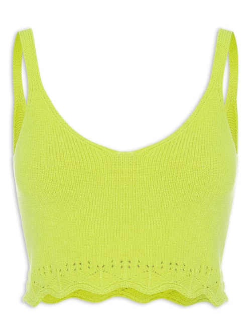 Blusa Tricot Cropped Barra Renda - Verde Blusa Tricot Cropped Barra Renda - Verde
