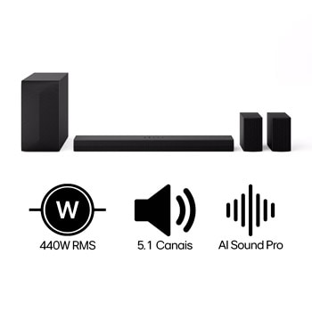 LG Home Theater Soundbar S60TR com alto-falantes traseiros e som surround com configuração de canais 5.1 - S60TR LG Home Theater Soundbar S60TR com alto-falantes traseiros e som surround com configuração de canais 5.1 - S60TR