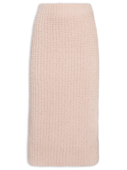 Saia De Tricot Ponto Crochê - Bege