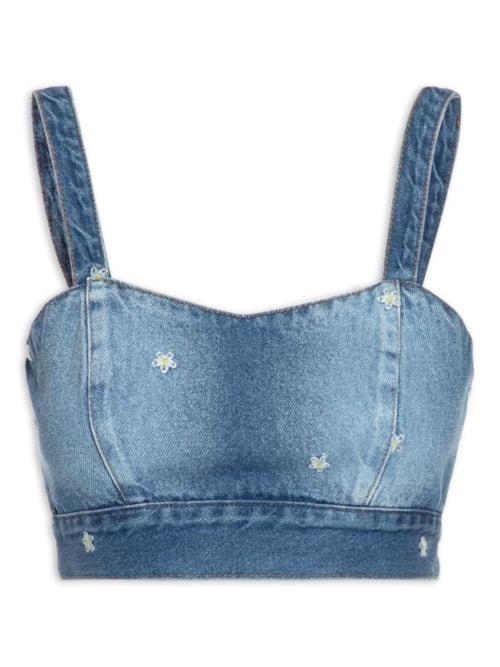 Top Jeans Bordado Margaridinhas - Azul Top Jeans Bordado Margaridinhas - Azul