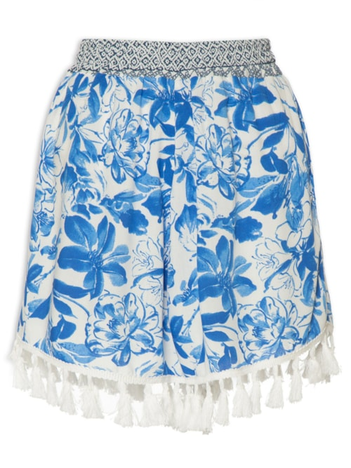 Short Feminino Com Tassel - Azul